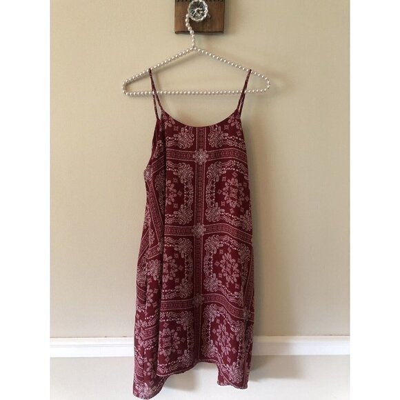 Altar'd State Womens Size Small Burgundy Paisley Swing Dress Sleeveless Pockets - Picture 3 of 4
